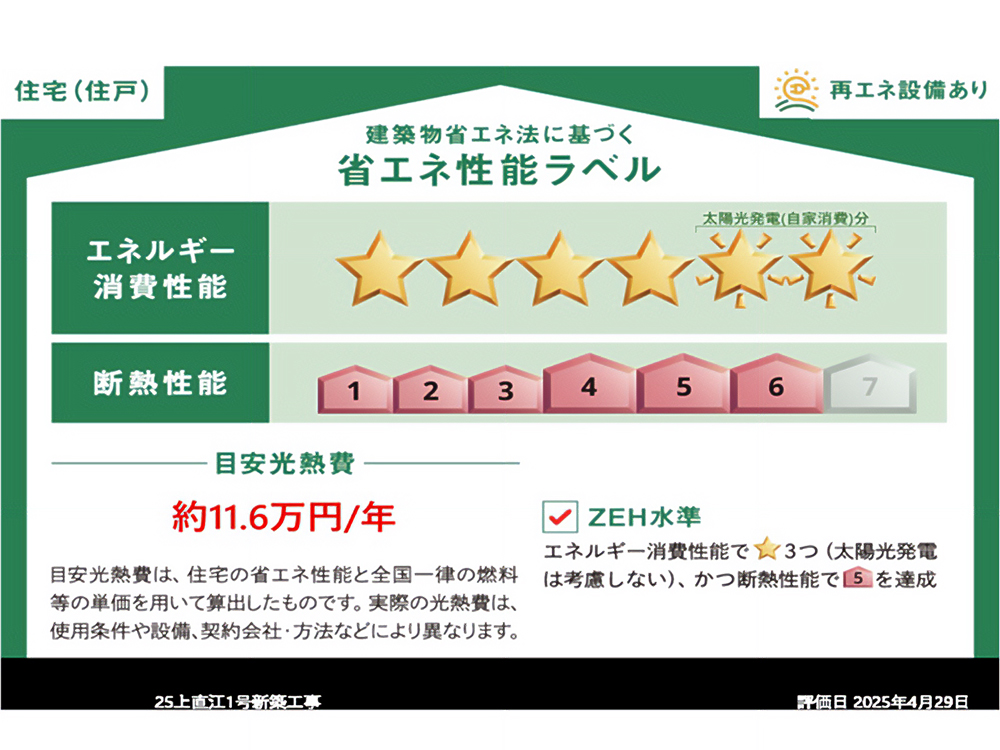 【省エネ性能ラベル】本ラベルは「出雲市 上直江1号」の性能を示すものであり全ての住戸の性能を示すものではありません。