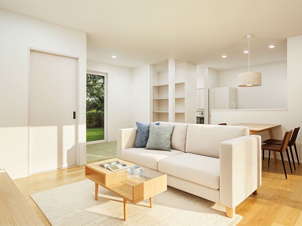 【完成予想図(内観)】まとまった水回りで、キレイが続く家事ラク動線!