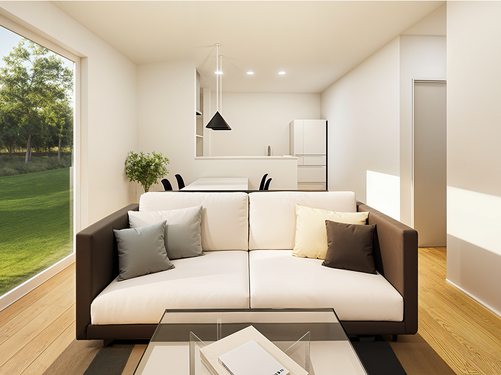 【完成予想図（内観）】まとまった水回りで移動も少なく、毎日の家事や支度がスムーズに。家族みんなにうれしい動線です。