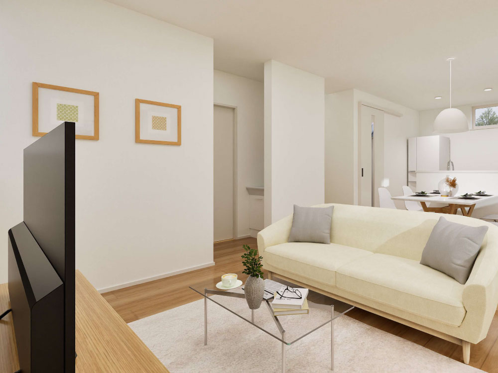 【完成予想図(内観)】まとまった水回りで、キレイが続く家事ラク動線!