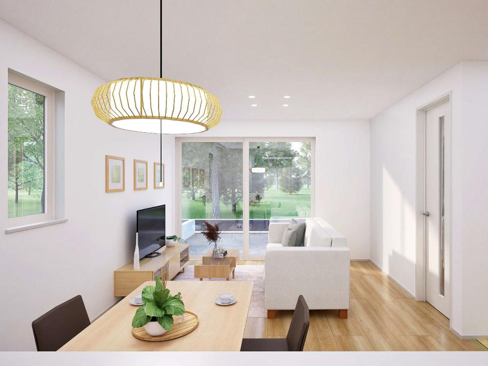 【完成予想図(内観)】3方向の窓から光がたっぷり降り注ぎ、LDKはいつでも明るく開放的。心地よい空間で、家族の時間がもっと豊かに広がります。※写真はイメージです。