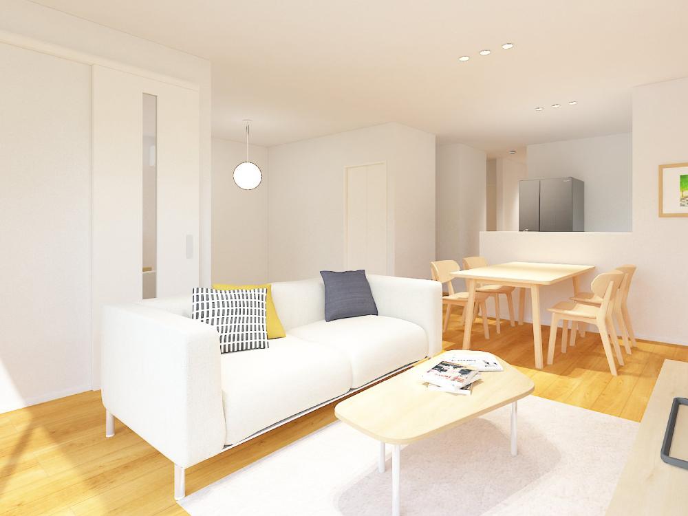 【完成予想図(内観)】リビングには4.5帖の広々タタミコーナーつき！床座でゆったり過ごしたり、家事をしたりあると嬉しいスペースです。※写真はイメージです。