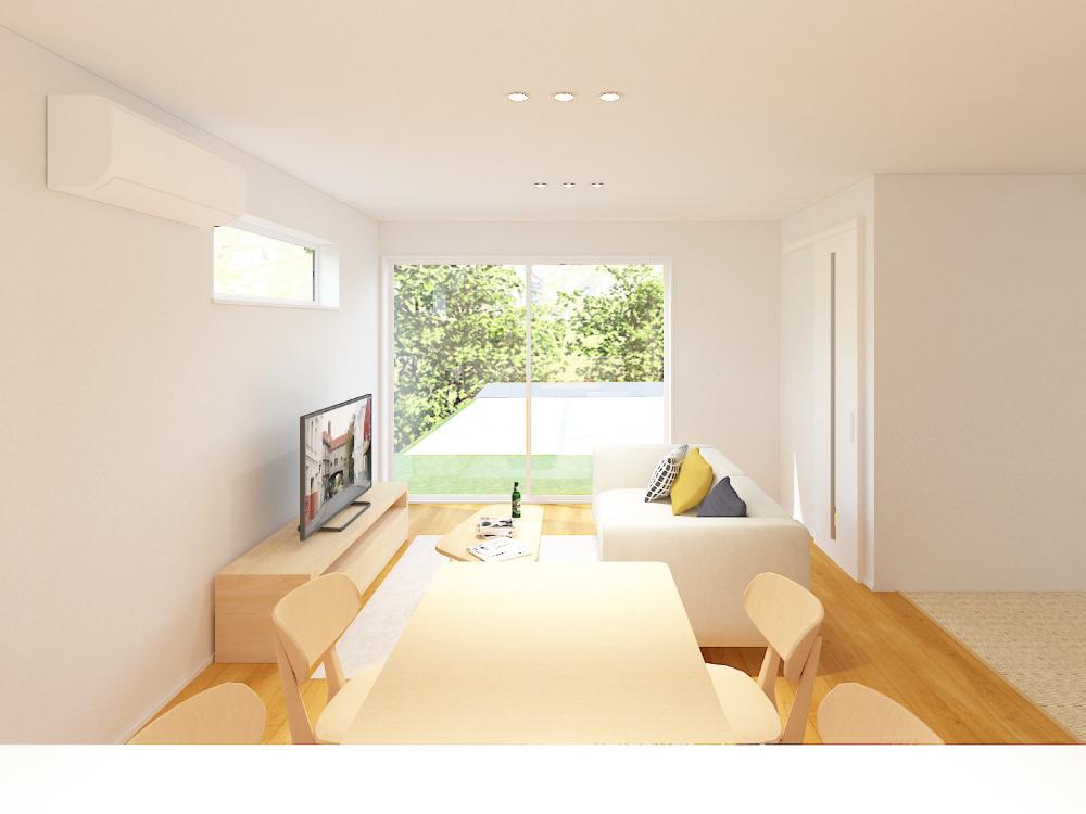 【完成予想図(内観)】キッチンからはリビングが見通せるので、家族との会話を楽しみながら家事ができる快適な空間です。※写真はイメージです。