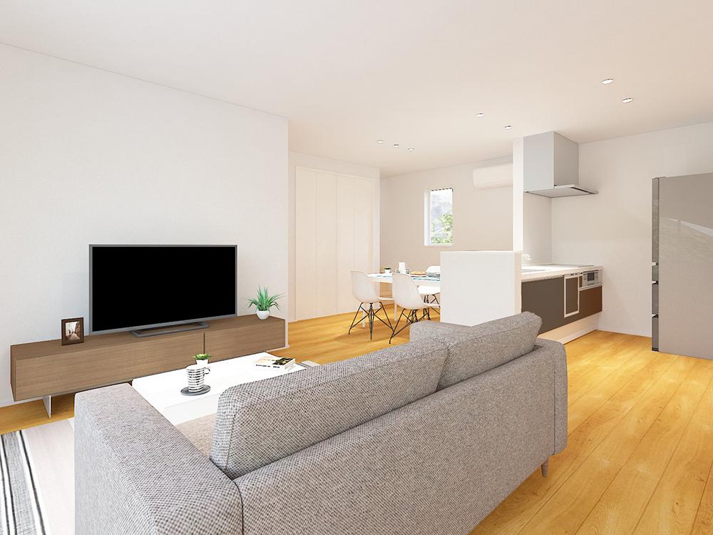 【完成予想図(内観)】効率の良い窓計画で明るく爽やかなリビング