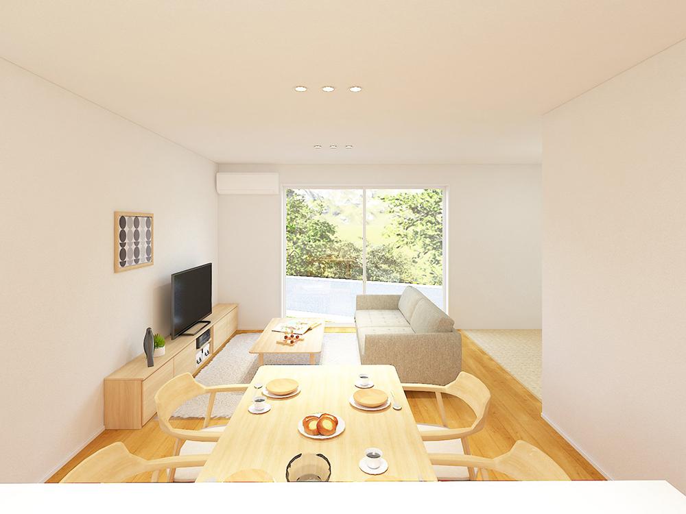 【完成予想図(内観)】効率の良い窓計画で明るく爽やかなリビング