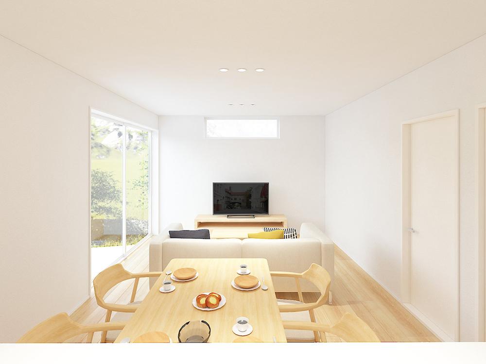 【完成予想図(内観)】キッチンに立っていても、リビング全体を見渡せます。