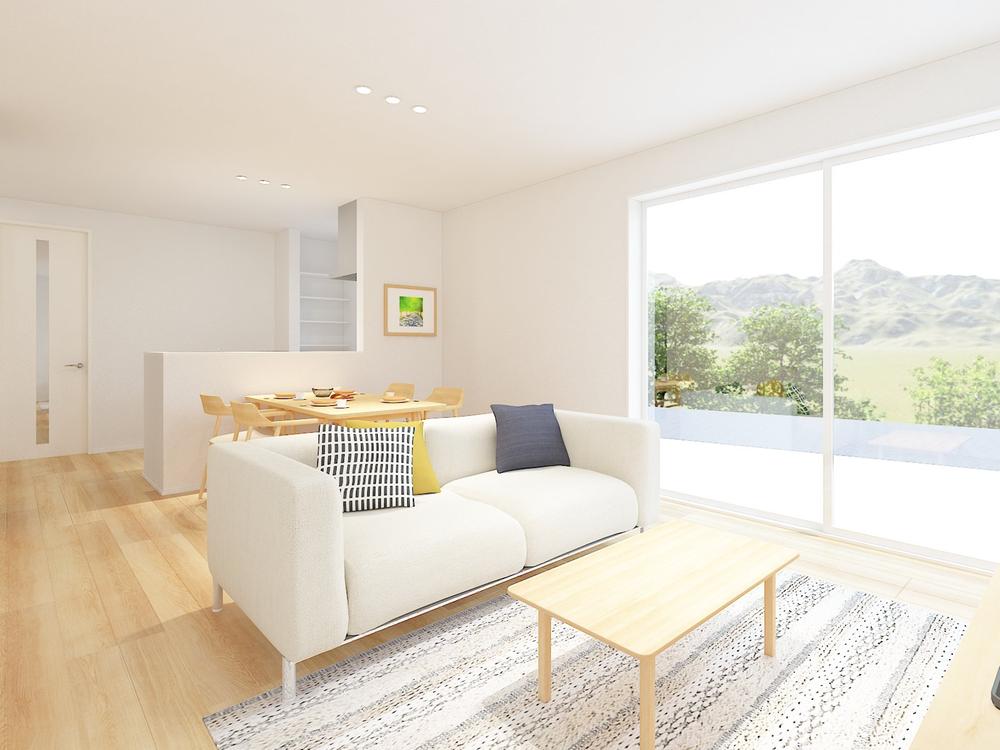 【完成予想図(内観)】収納や水回りをキッチンの近くにまとめて家事効率UP!