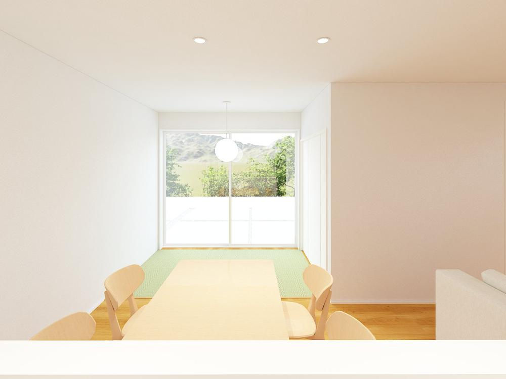 【完成予想図(内観)】陽光をたっぷり取り込む明るいタタミコーナー。お子様の遊び場としても好適です。収納付きでおもちゃやランドセルなどの定位置が決まってお片付けもしやすいです。※写真はイメージです。